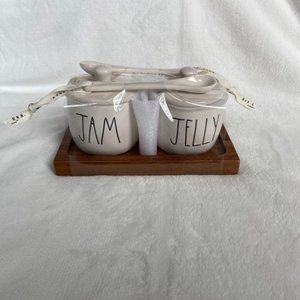 Rae Dunn JAM and JELLY Jars with Spoons and Display Tray
